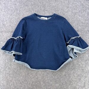 See By Chloe Shirt Womens XL Blue Shady Cobalt Ruffle Bell Sleeve Jersey Top